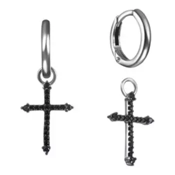 Серебряные серьги с черными фианитами "Крестики"