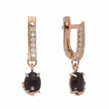 Серебряные серьги с черными опалами и фианитами