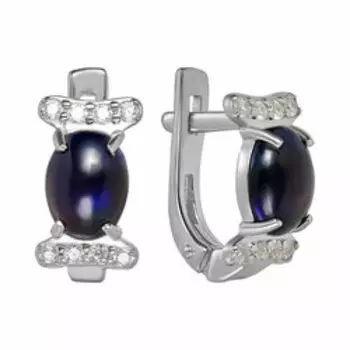 Серебряные серьги с черными опалами и фианитами