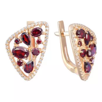 Серебряные серьги с чешскими гранатами и фианитами