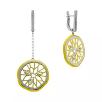 Серебряные серьги с цитринами и эмалью "Лимон"