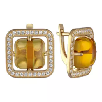 Серебряные серьги с цитринами и фианитами