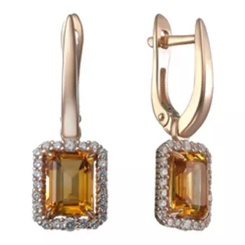 Серебряные серьги с цитринами и фианитами