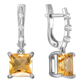 Серебряные серьги с цитринами и фианитами