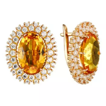 Серебряные серьги с цитринами и фианитами