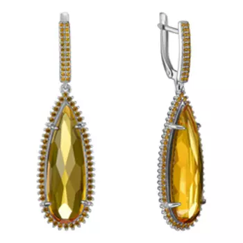 Серебряные серьги с цитринами и фианитами