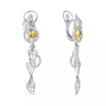 Серебряные серьги с цитринами и фианитами
