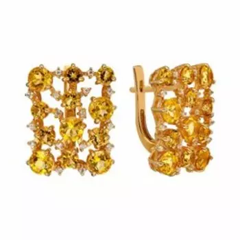 Серебряные серьги с цитринами и фианитами