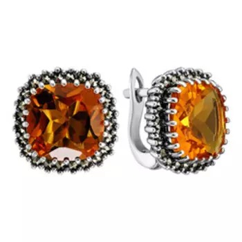 Серебряные серьги с цитринами и марказитами