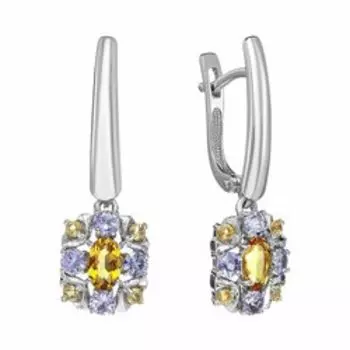 Серебряные серьги с цитринами и танзанитами