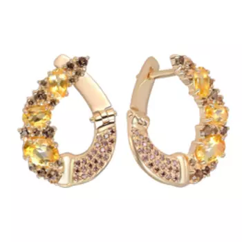 Серебряные серьги с цитринами, раухтопазами и фианитами