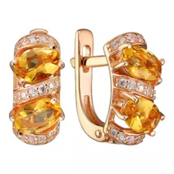 Серебряные серьги с цитрином и фианитами