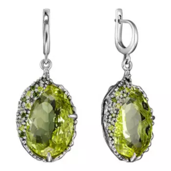 Серебряные серьги с цитриновым кварцем и фианитами