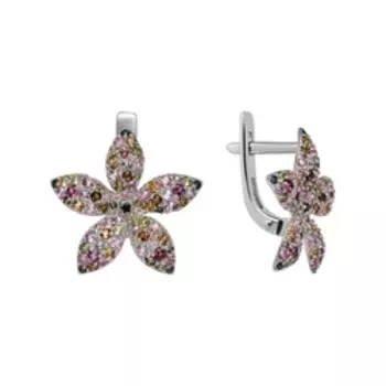 Серебряные серьги с цветным турмалином "Цветок"