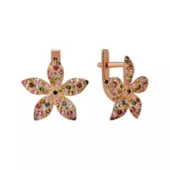 Серебряные серьги с цветным турмалином "Цветок"