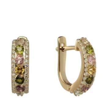 Серебряные серьги с цветными турмалинами и фианитами