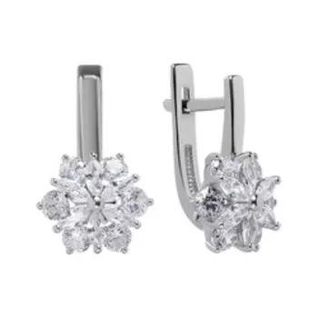 Серебряные серьги с фианитами "Цветы"