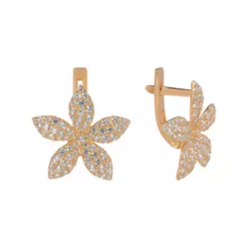 Серебряные серьги с фианитами "Цветы"