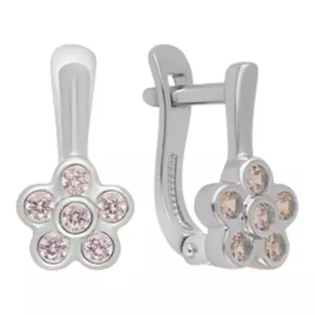 Серебряные серьги с фианитами "Цветы"