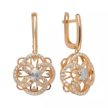 Серебряные серьги с фианитами "Цветы"