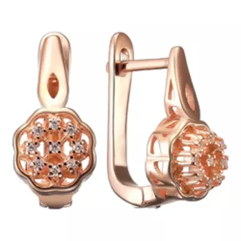 Серебряные серьги с фианитами "Цветы"