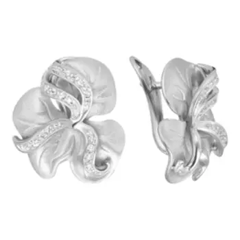Серебряные серьги с фианитами "Цветы"