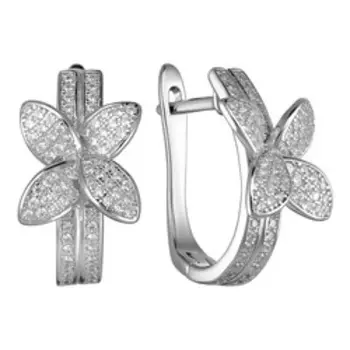 Серебряные серьги с фианитами "Цветы"