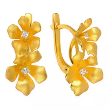 Серебряные серьги с фианитами "Цветы"