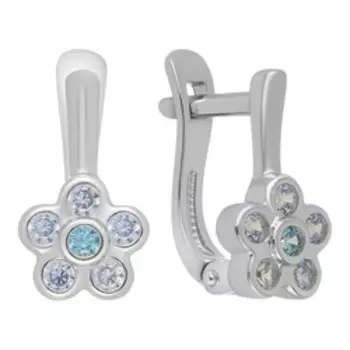Серебряные серьги с фианитами "Цветы"