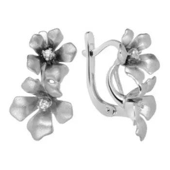 Серебряные серьги с фианитами "Цветы"