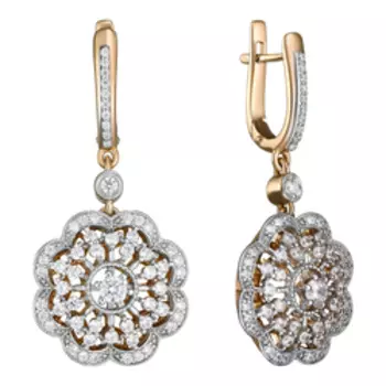 Серебряные серьги с фианитами "Цветы"