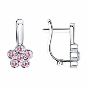 Серебряные серьги с фианитами "Цветы"