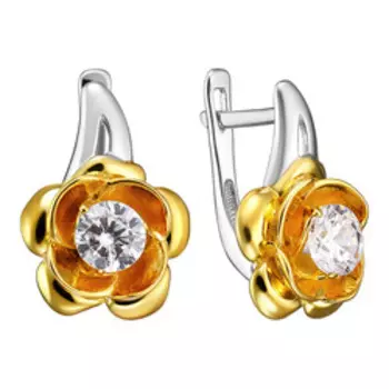 Серебряные серьги с фианитами "Цветы"