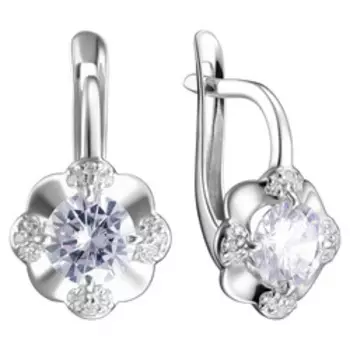 Серебряные серьги с фианитами "Цветы"