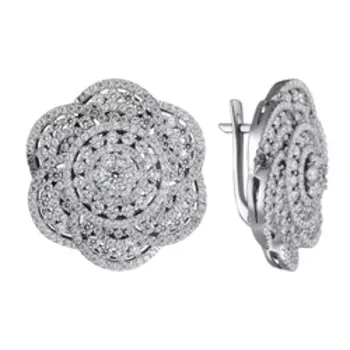 Серебряные серьги с фианитами "Цветы"