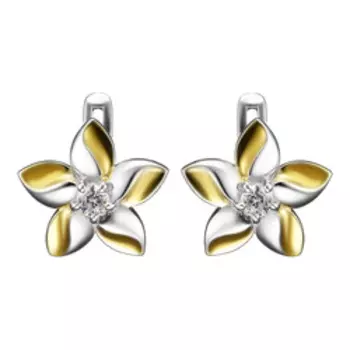 Серебряные серьги с фианитами "Цветы"