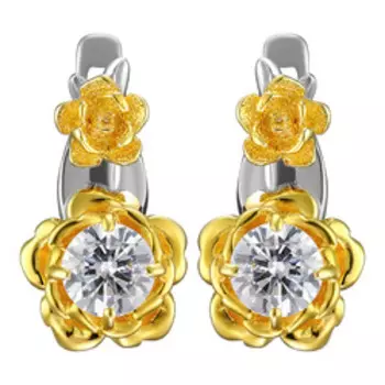 Серебряные серьги с фианитами "Цветы"