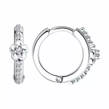 Серебряные серьги с фианитами "Цветы"