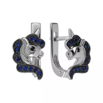 Серебряные серьги с фианитами "Единорог"