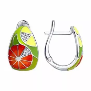 Серебряные серьги с фианитами и эмалью