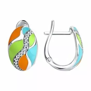 Серебряные серьги с фианитами и эмалью