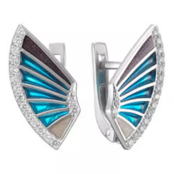 Серебряные серьги с фианитами и эмалью