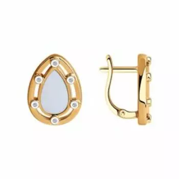 Серьги из золочёного серебра с фианитами и эмалью