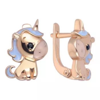 Серебряные серьги с фианитами и эмалью "Единорог"