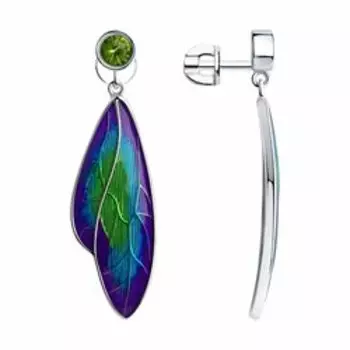 Серебряные серьги с фианитами и эмалью "Крылья бабочки"