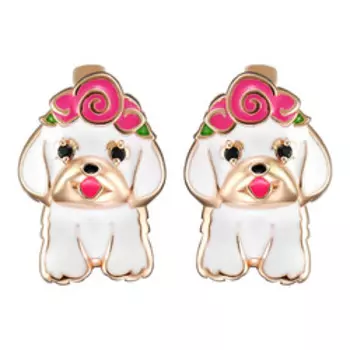 Серебряные серьги с фианитами и эмалью "Собачки"