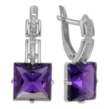Серебряные серьги с фианитами и аметистами