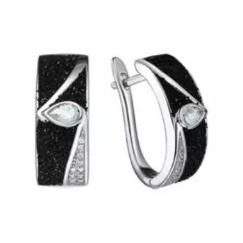 Серебряные серьги с фианитами и черным глиттером