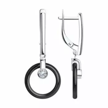 Серебряные серьги с фианитами и керамикой