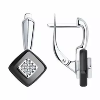 Серебряные серьги с фианитами и керамикой